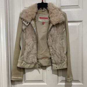 Jennifer J Cream Teddy Jacket with Real Fur and PVC faux leather